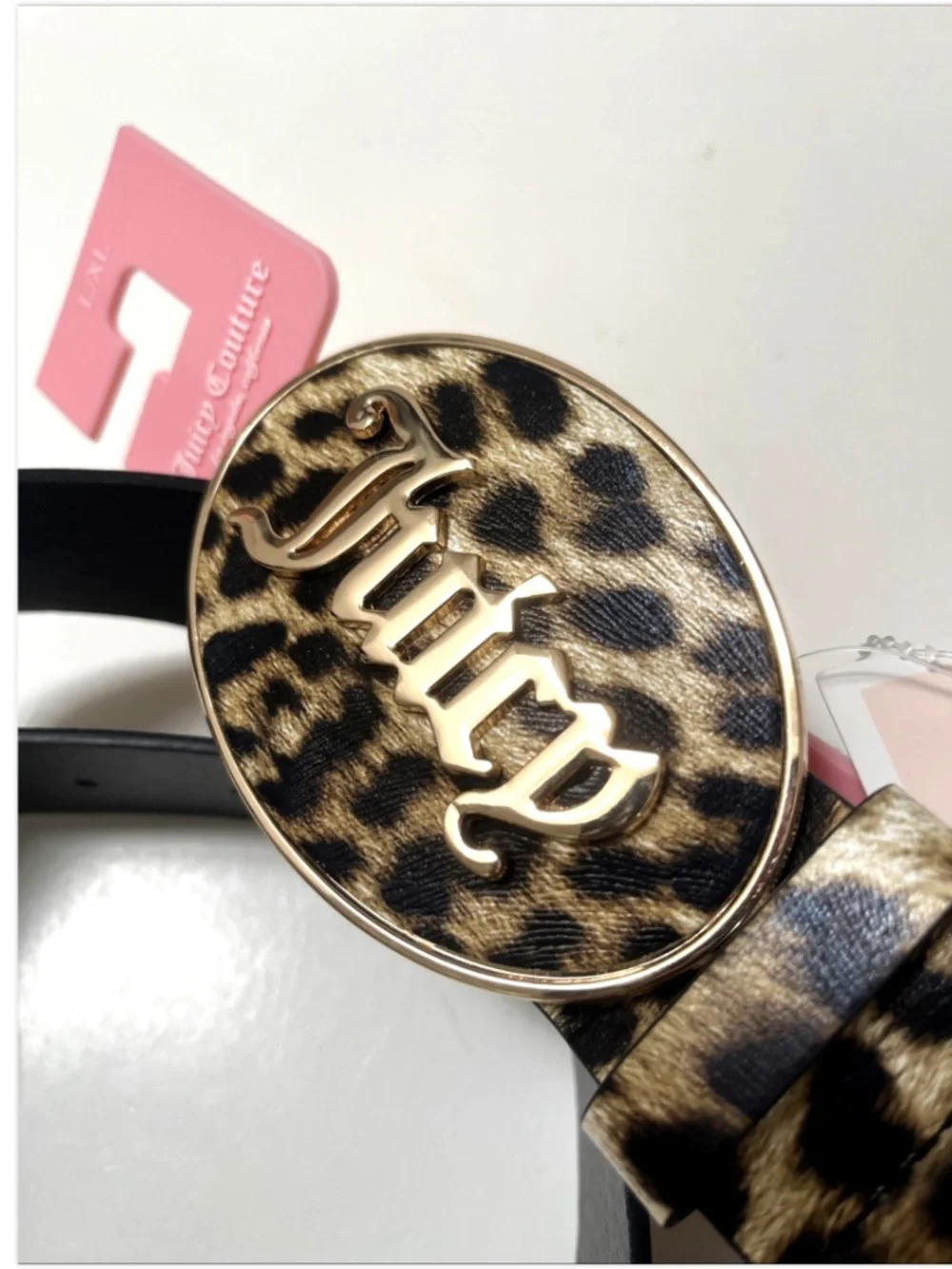 Juicy Couture Leopard Print Belt Gold Logo Buckle L/XL 45
